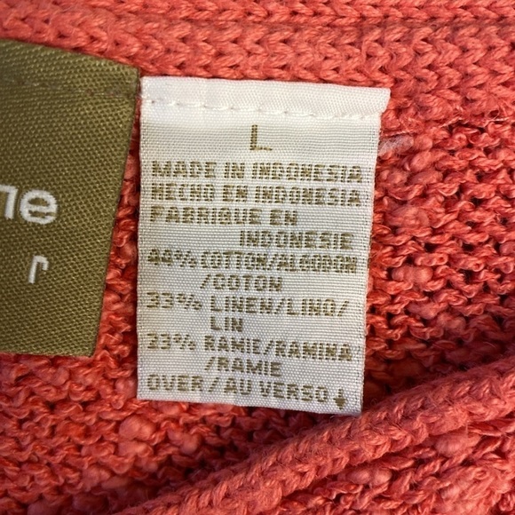Liz Claiborne Linen blend knit sweater top Women’s Boxy V neck coral Beach L - Picture 5 of 8